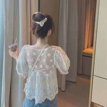 画像をギャラリービューアに読み込む, 2カラー選択透かし彫りレース切り替えパフスリーブカジュアルコーデしやすい写真通り