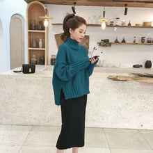 画像をギャラリービューアに読み込む, 3カラー選択ハイネック無地ニットセーター&Hライン黒ニットスカートセットアップ