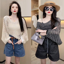 画像をギャラリービューアに読み込む, 透かし彫りリゾートパフスリーブ編むデザインコーデしやすいトップス