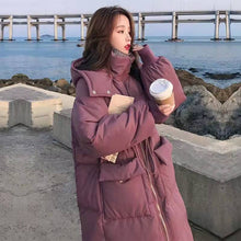 画像をギャラリービューアに読み込む, ゆったりコーデしやすい無地レデイースファッション暖かいロングダウンジャケット