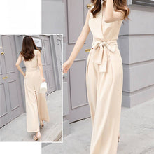 画像をギャラリービューアに読み込む, レデイースファッションVネック気質無袖無地ワイドレッグパンツハイウエスト着痩せ効果オールインワン·サロペットデートワンピース