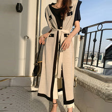 画像をギャラリービューアに読み込む, ニット2スタイル無袖ワンピースベルト付きエレガントワンピースカーディガン