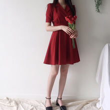 画像をギャラリービューアに読み込む, 折ネック無地半袖デートワンピース甘美エレガント