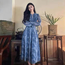 画像をギャラリービューアに読み込む, 花柄高級感フリル裾切り替えエレガント女性ファッション着痩せ効果ロングデートワンピース