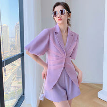 画像をギャラリービューアに読み込む, ギャザーデザインパフスリーブ半袖アウター&ショートパンツセットアップ