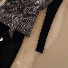 画像をギャラリービューアに読み込む, 美人度アップ三点セット無地ニットトップス&チェック柄ベスト&ハイウエストスカートセットアップ