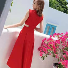 画像をギャラリービューアに読み込む, フランスファッション無地無袖ゆったり着痩せ効果ロングデートワンピース