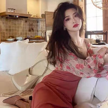 画像をギャラリービューアに読み込む, 優しい気質女性ファッション花柄切り替え長袖ファッションロングデートワンピース