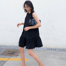 画像をギャラリービューアに読み込む, ブラック無地アームホール大人かわいいカジュアルワンピース