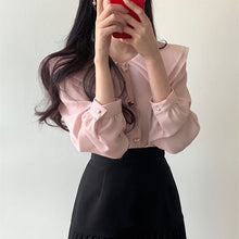 画像をギャラリービューアに読み込む, 無地フリルブラウス・シャツ&プリーツミニスカートセットアップ