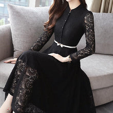 画像をギャラリービューアに読み込む, エレガント女性ファッション花柄レース透かし彫り気質長袖ロングデートワンピースパーティードレス結婚式ワンピース
