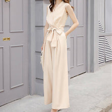 画像をギャラリービューアに読み込む, レデイースファッションVネック気質無袖無地ワイドレッグパンツハイウエスト着痩せ効果オールインワン·サロペットデートワンピース