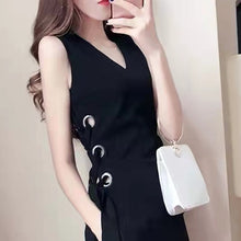 画像をギャラリービューアに読み込む, 無袖デザインスタイルVネック気質着痩せ効果ファッションベストトップス&無地ショーツセットアップ