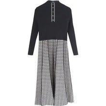 画像をギャラリービューアに読み込む, ニットチェック柄切替ニットワンピースデートワンピースリボン