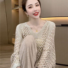 画像をギャラリービューアに読み込む, 透かし彫りリゾートパフスリーブ編むデザインコーデしやすいトップス
