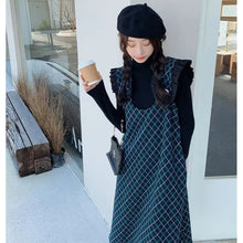 画像をギャラリービューアに読み込む, 黒トップス&フレア袖ベストワンピースチェック柄ワンピースセットアップ