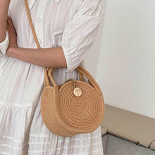 画像をギャラリービューアに読み込む, ストローウーブンバッグ丸バッグショルダーバッグ