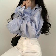 画像をギャラリービューアに読み込む, ストライプ柄フラウンススリーブシャツブラウストップス