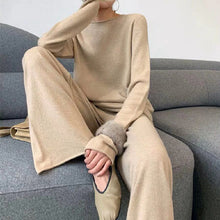 画像をギャラリービューアに読み込む, 組み合わせやすい無地ニットトップス&ロングパンツセットアップ