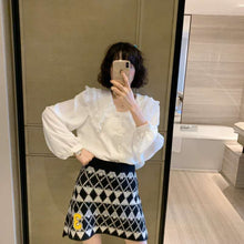 画像をギャラリービューアに読み込む, おしゃれ度UPダイヤモンド柄カーディガン&ミニスカートセットアップ