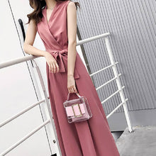 画像をギャラリービューアに読み込む, レデイースファッションVネック気質無袖無地ワイドレッグパンツハイウエスト着痩せ効果オールインワン·サロペットデートワンピース