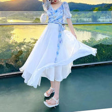 画像をギャラリービューアに読み込む, 今季マスト花柄シフォンカシュクールデザインブラウス&白Aラインスカートセットアップ