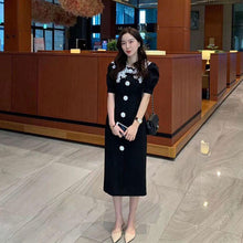 画像をギャラリービューアに読み込む, レース花柄ネック半袖パフスリーブデートワンピース通勤OLコーデ気質アップ