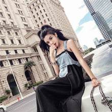 画像をギャラリービューアに読み込む, デニム切り替え大振り子マキシワンピースサスペンダーワンピース(調節可)