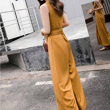 画像をギャラリービューアに読み込む, レデイースファッションVネック気質無袖無地ワイドレッグパンツハイウエスト着痩せ効果オールインワン·サロペットデートワンピース