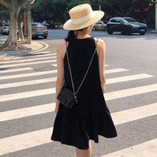 画像をギャラリービューアに読み込む, ブラック無地アームホール大人かわいいカジュアルワンピース