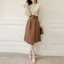 画像をギャラリービューアに読み込む, 高級感レトロデザインスタイルパフスリーブシャツ・ブラウストップス&無地スカートセットアップ