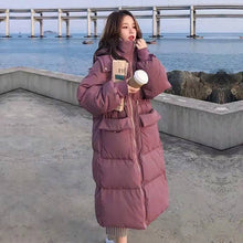 画像をギャラリービューアに読み込む, ゆったりコーデしやすい無地レデイースファッション暖かいロングダウンジャケット