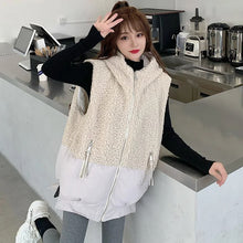 画像をギャラリービューアに読み込む, ラムフリース切替中綿ベストアウター2カラー選択フード付き