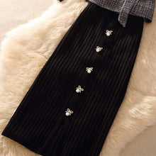 画像をギャラリービューアに読み込む, 美人度アップ三点セット無地ニットトップス&チェック柄ベスト&ハイウエストスカートセットアップ