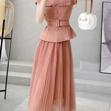 画像をギャラリービューアに読み込む, フレンチ袖トップス&メッシュプリーツスカートセットアップ