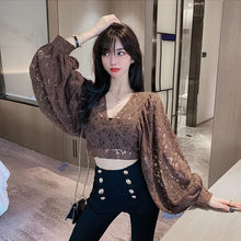 画像をギャラリービューアに読み込む, レース花柄透かし彫りパフスリーブブラウストップス