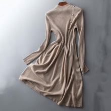 画像をギャラリービューアに読み込む, 気質アップストライプボタン付きニットワンピースデートワンピース