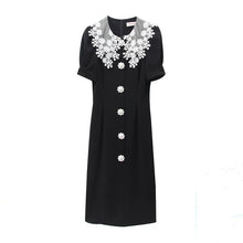 画像をギャラリービューアに読み込む, レース花柄ネック半袖パフスリーブデートワンピース通勤OLコーデ気質アップ