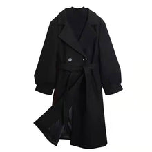 画像をギャラリービューアに読み込む, ブラック無地長袖ゆったりコーデしやすい暖かいロングコートアウター