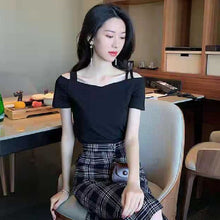 画像をギャラリービューアに読み込む, オフショルダーTシャツ 着痩せ効果半袖無地シャツ・ブラウス
