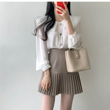 画像をギャラリービューアに読み込む, 無地フリルブラウス・シャツ&プリーツミニスカートセットアップ