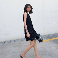 画像をギャラリービューアに読み込む, ブラック無地アームホール大人かわいいカジュアルワンピース