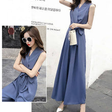 画像をギャラリービューアに読み込む, レデイースファッションVネック気質無袖無地ワイドレッグパンツハイウエスト着痩せ効果オールインワン·サロペットデートワンピース