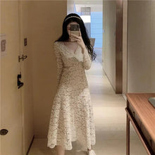 画像をギャラリービューアに読み込む, レースVネック透かし彫り袖デートワンピース二次会ドレス結婚式ドレス