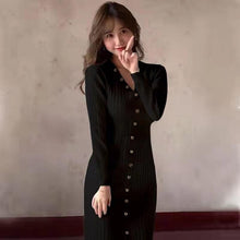 画像をギャラリービューアに読み込む, 【長袖追加】4カラー選択ニットボタン付きフリル裾エレガントワンピース