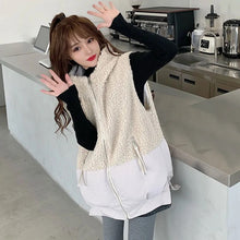 画像をギャラリービューアに読み込む, ラムフリース切替中綿ベストアウター2カラー選択フード付き