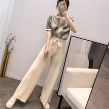 画像をギャラリービューアに読み込む, ストライプ柄半袖トップス&無地ガウチョセットアップ