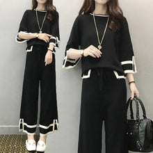 画像をギャラリービューアに読み込む, 薄ニット半袖トップス&ガウチョカジュアルパンツセットアップ