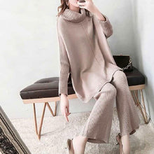 画像をギャラリービューアに読み込む, リゾートニットハイネックセーター&ガウチョ無地2点セットアップ着回し