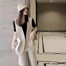 画像をギャラリービューアに読み込む, ファッション無地気質通勤スーツベストアウター&ブラックTシャツ&無地ショーツセットアップ